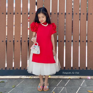 Áo dài cách tân lụa cho bé gái 10-30 kg