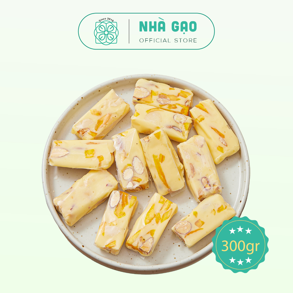 Kẹo nougat cao cấp Nhà Gạo vị xoài siêu hạt hộp 300gr
