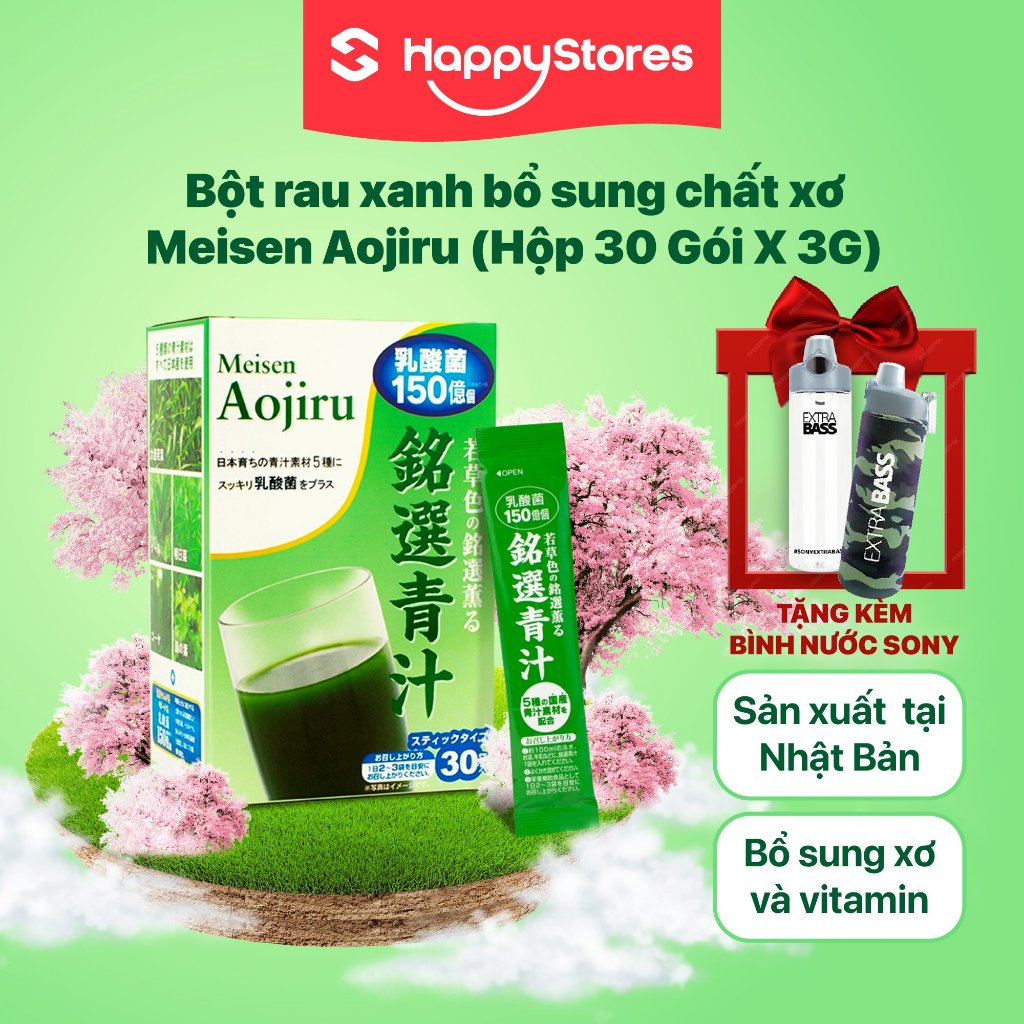 Bột Rau Xanh Bổ Sung Chất Xơ làm sáng da Meisen Aojiru (Hộp 30 Gói X 3G) Hàng chuẩn Nhật Bản