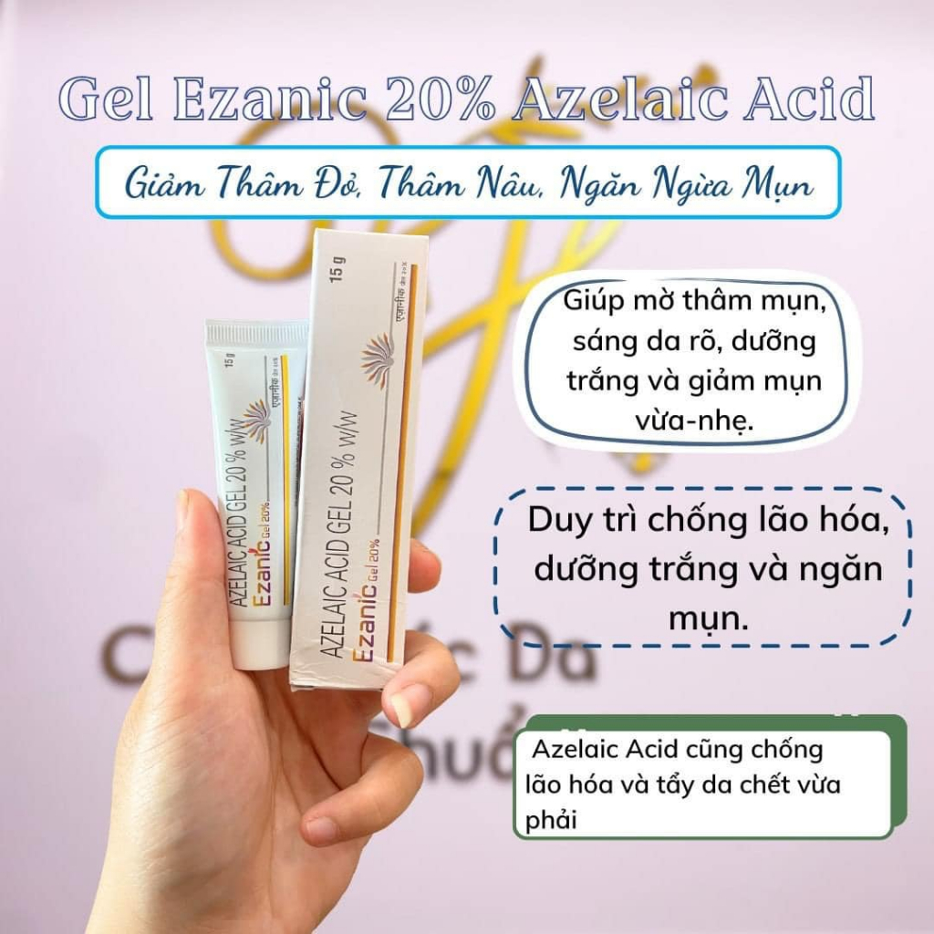 Ezanic Gel 20% azelaic acid  giảm mụn, mờ thâm đỏ, thâm đen, đều màu da
