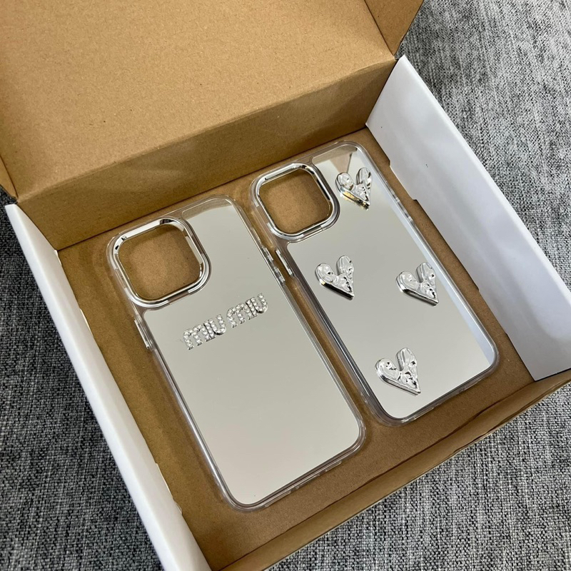 Ốp lưng tráng gương viền camera kim loại GẮN HÌNH CHARM cạnh vuông chống bẩn cho i phone 7 đến 15promax