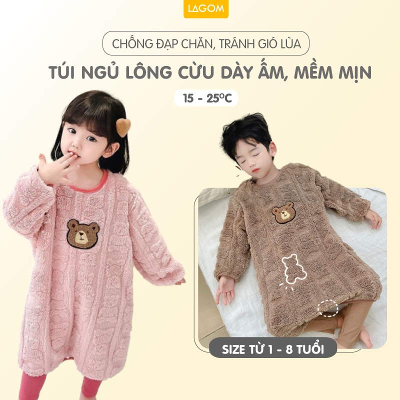 [10-18độ C] Túi Ngủ Mùa Đông Cho Bé Lông Cừu Ấm Ấp | Túi Ngủ Trẻ Em 1,2,3,4,5,6,7,8 Tuổi