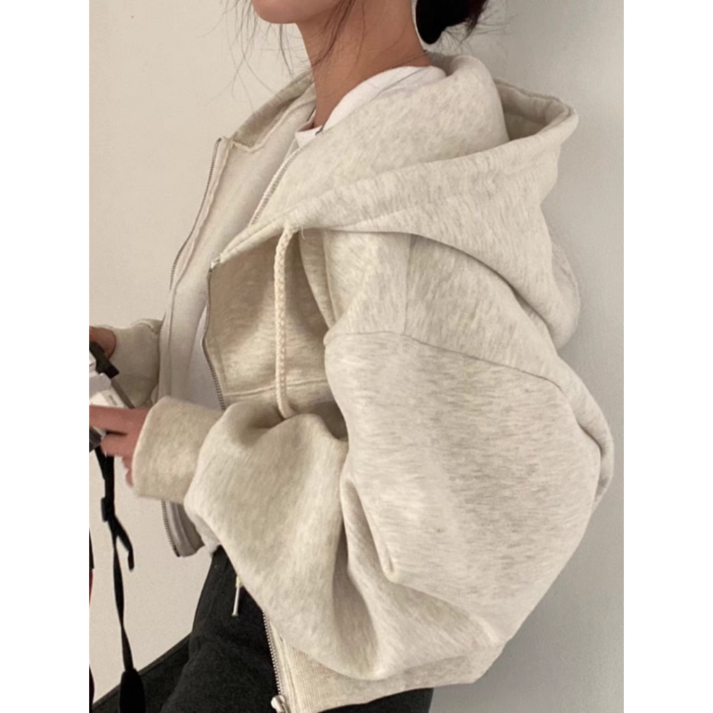 Áo khoác nỉ croptop Hàn dáng rộng, áo hoodie nữ siêu xinh