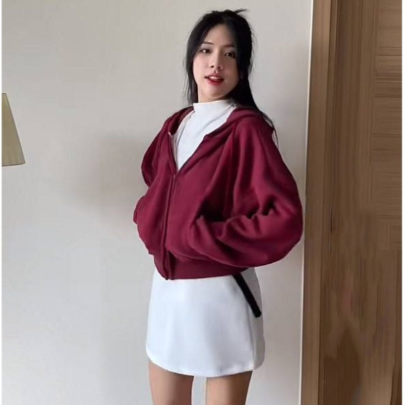 Áo khoác nỉ croptop Hàn dáng rộng, áo hoodie nữ siêu xinh