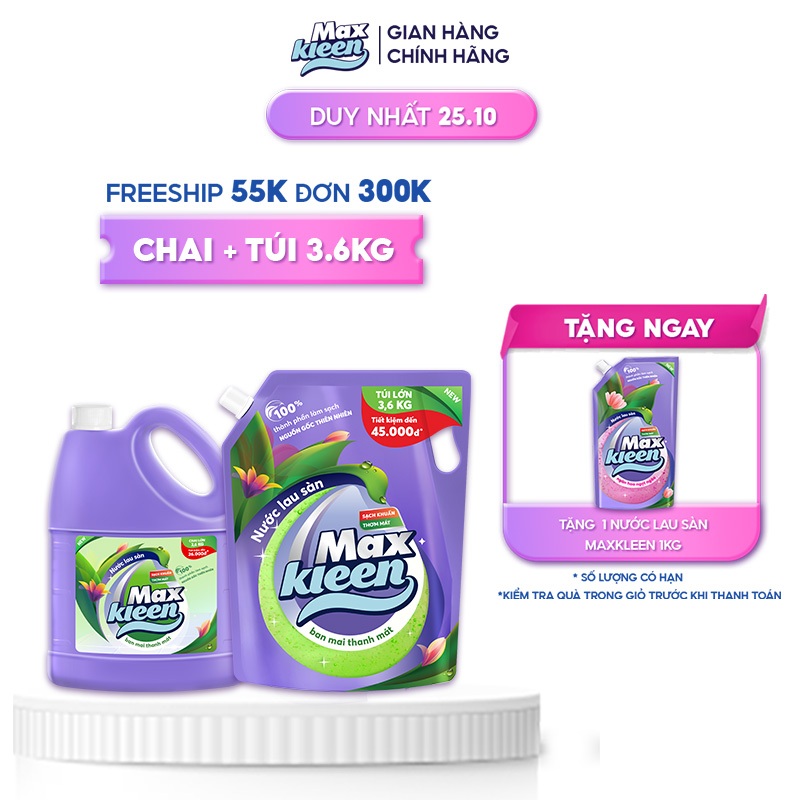 Combo Chai Lau Sàn 3.6kg + Túi Lau Sàn 3.6kg MaxKleen Ban mai thanh mát