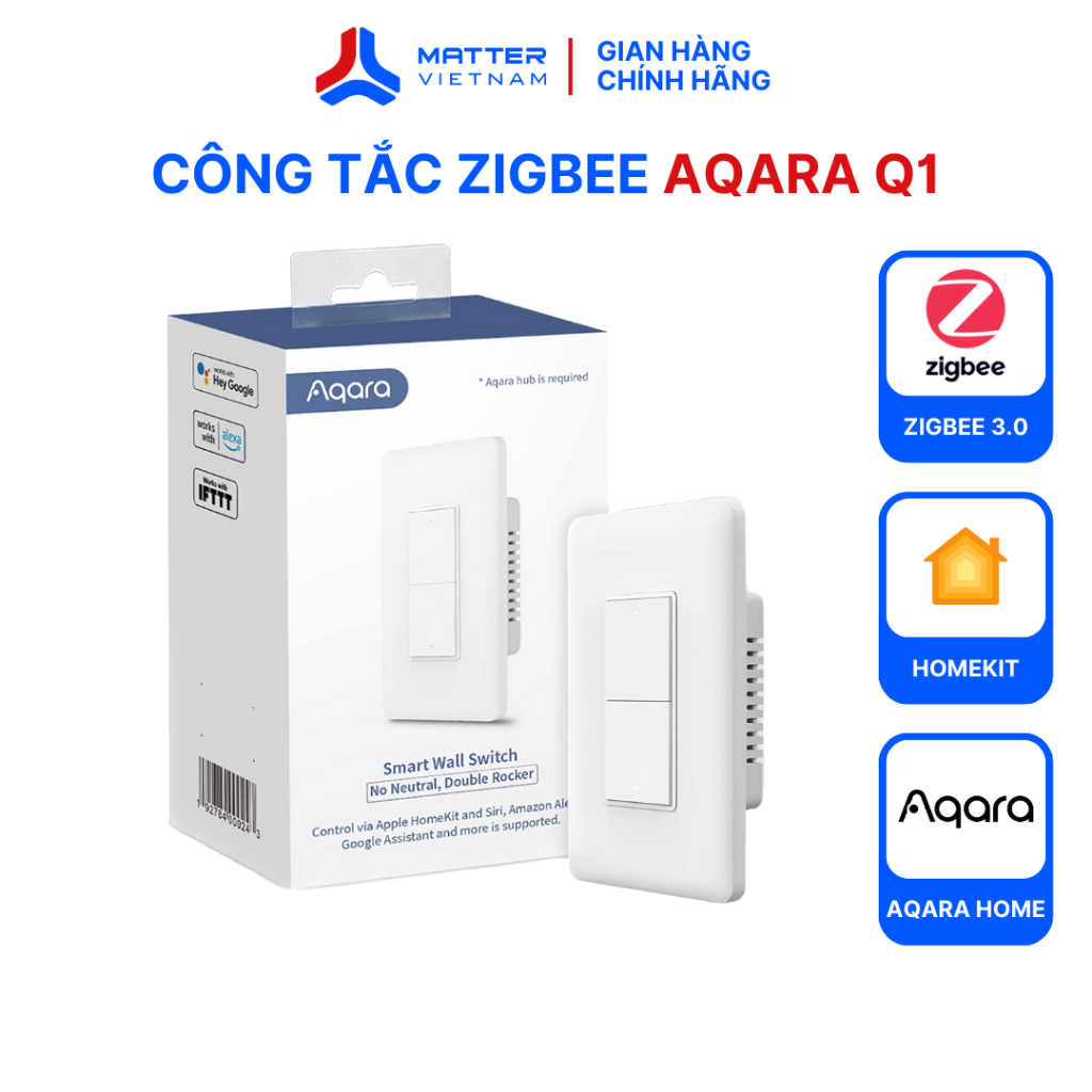 Công tắc thông minh Aqara Q1, kết nối Zigbee, âm tường, hình chữ nhật, tương thích AppleHomeKit - PHIÊN BẢN QUỐC TẾ
