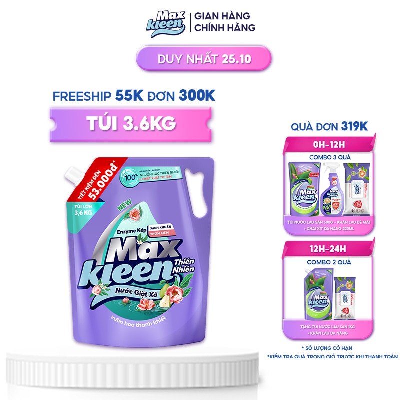 Túi Nước Giặt Xả Maxkleen Thiên Nhiên 3.6kg