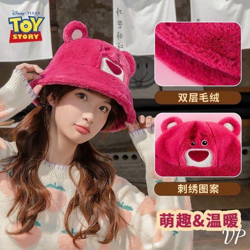 Mũ Bucket Gấu Dâu, Nón Tai Bèo KèmTai Đáng Yêu Chất Len Dày Giữ Ấm, Nhiều Màu Hot Tred Phong Cách Hàn Quốc