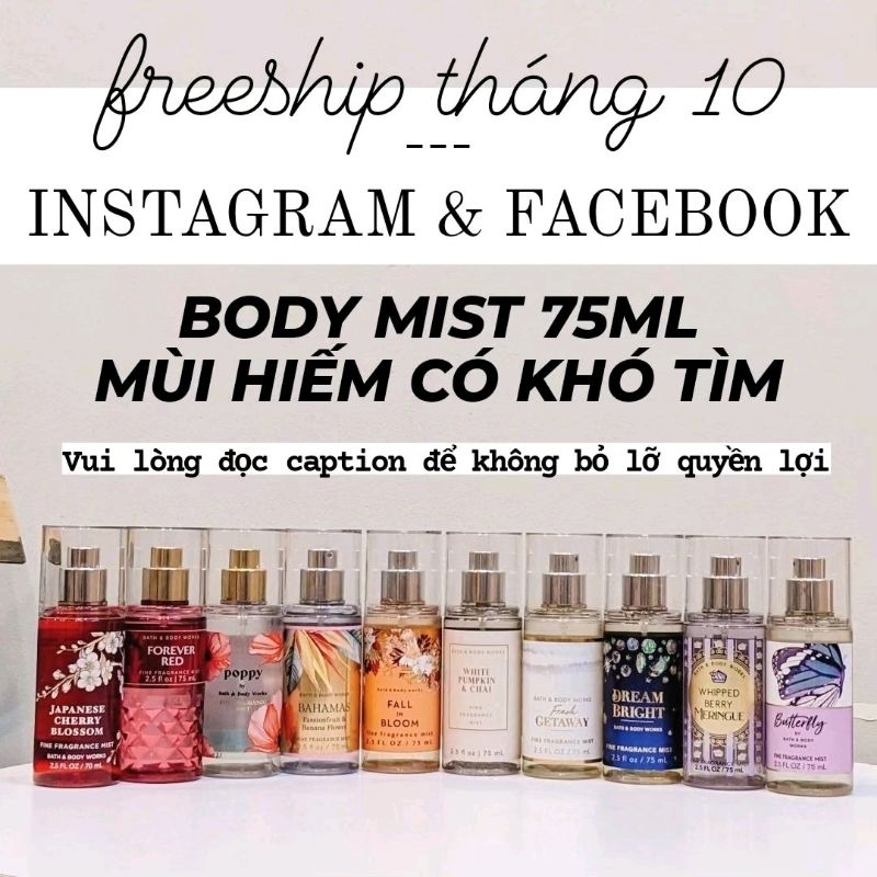 Xịt thơm / Body mist 75ml chính hãng Bath & Body Works