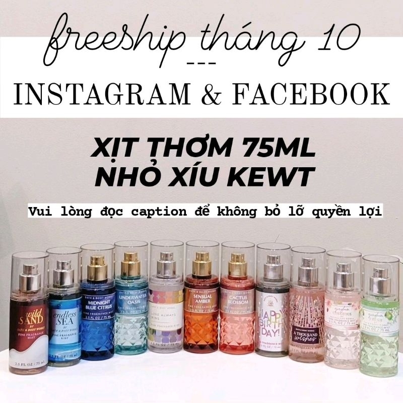 Xịt thơm / Body mist 75ml chính hãng Bath & Body Works