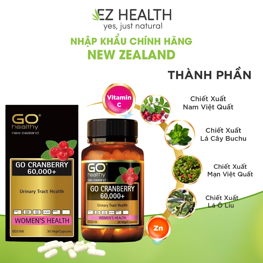 Viên uống Go Healthy GO CRANBERR 6000+ hỗ trợ cải thiện viêm đường tiết