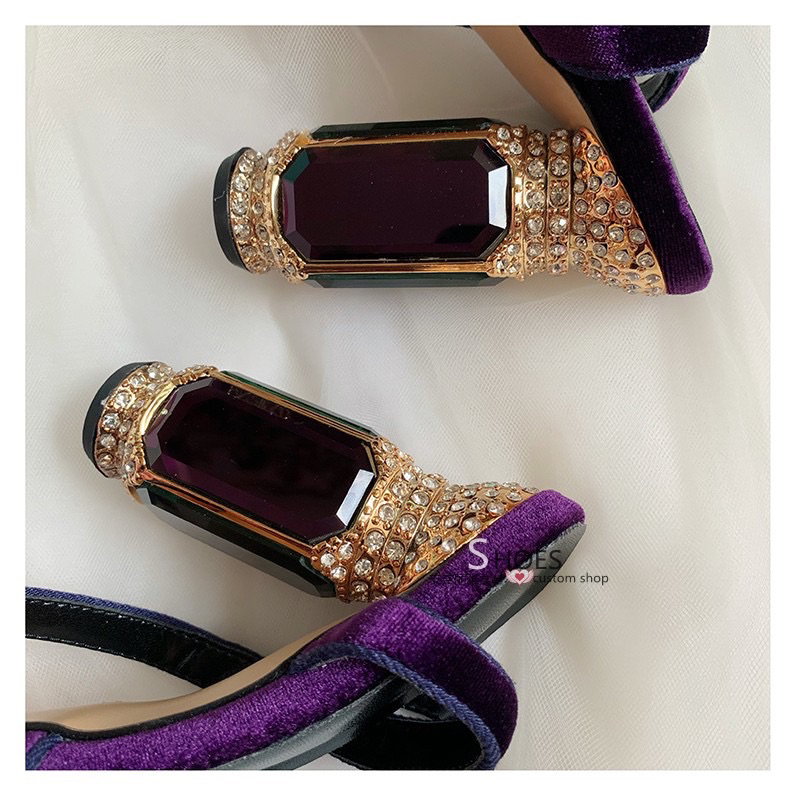 ORDER 💜 Giày Korea quai nhung chéo gót đá 10cm 34-43