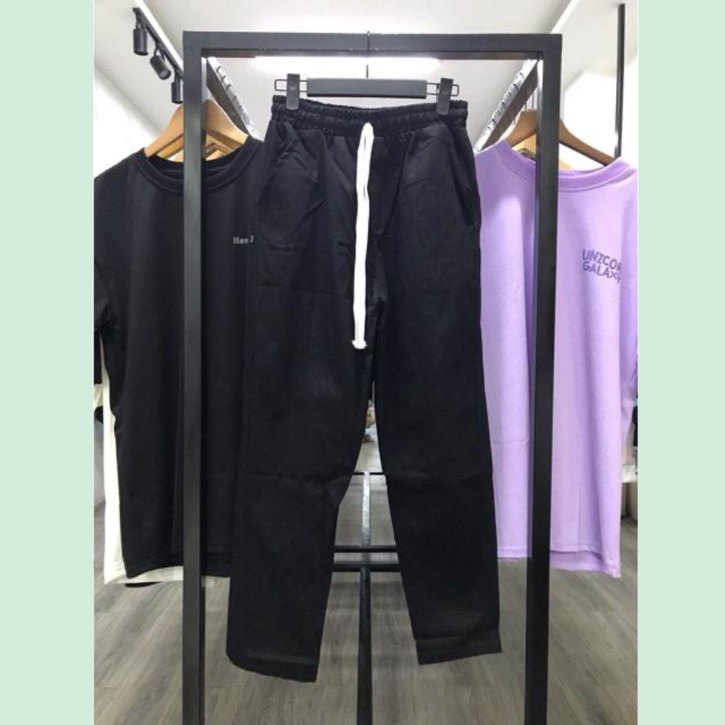 Quần baggy Unisex lưng thun co giãn, quần kaki baggy nam nữ ống suông  3 màu rêu, be, đen - Vavian Store
