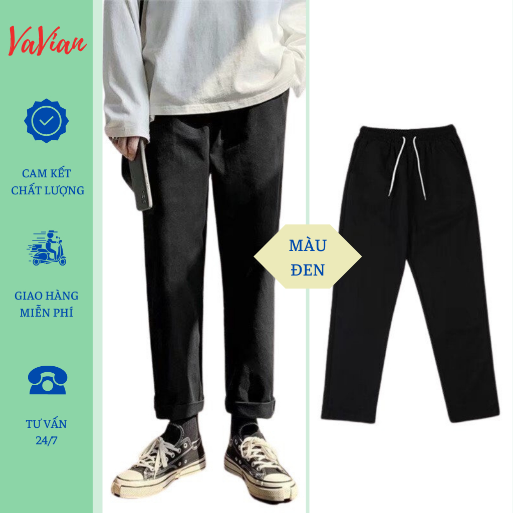 Quần baggy Unisex lưng thun co giãn, quần kaki baggy nam nữ ống suông  3 màu rêu, be, đen - Vavian Store