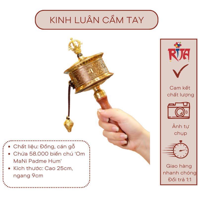 Kinh luân cầm tay bằng đồng cao cấp mật tông - Rita shop
