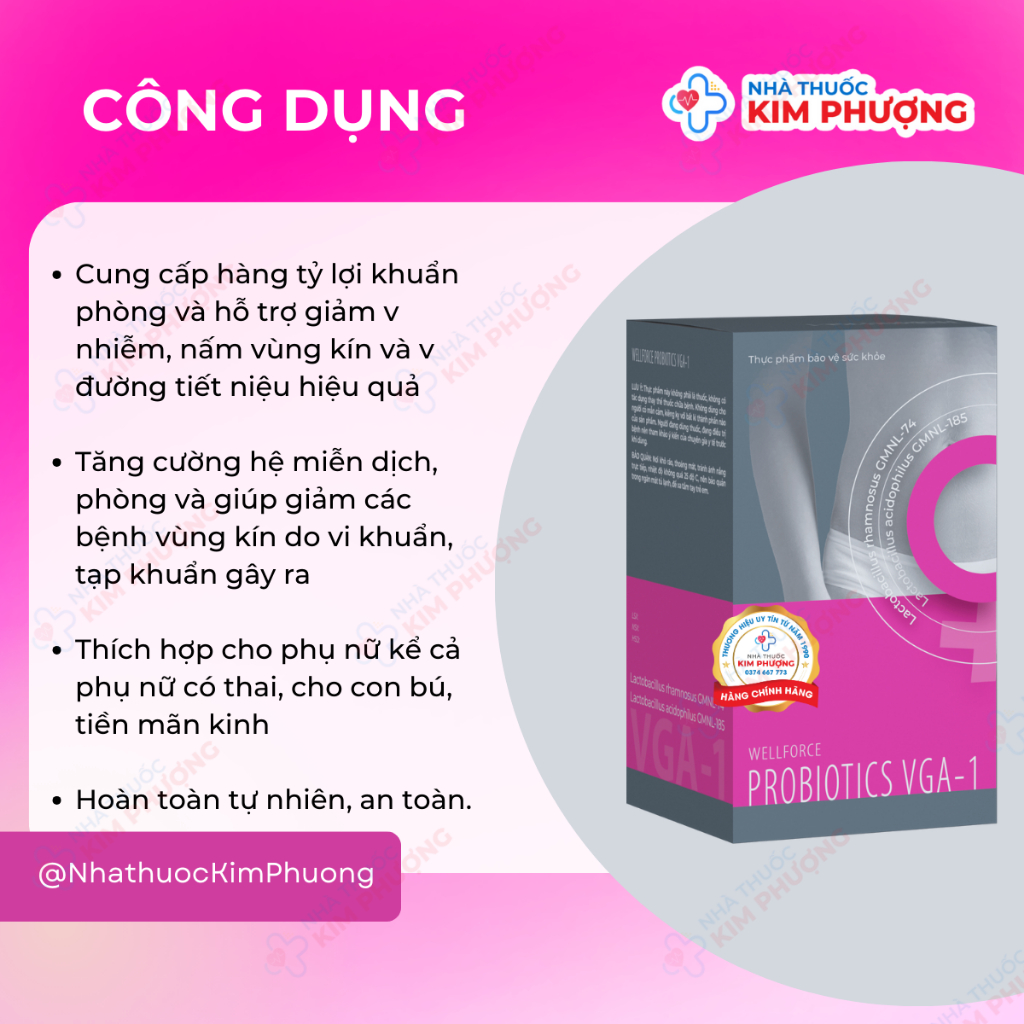 Wellforce ProbioticS VGA-1 Men Vi Sinh Phụ Khoa, Lợi Khuẩn Hộp 30 viên Medimap dung dịch, xịt Maxibac