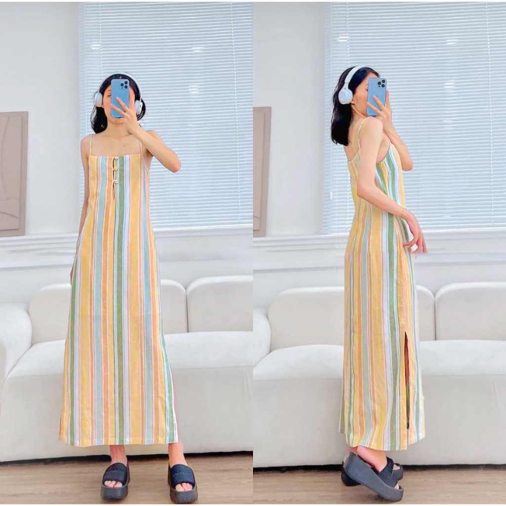 Đầm dây linen vintage