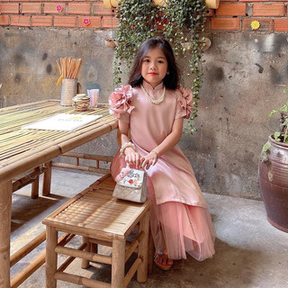 Áo dài cách Tân lụa cho bé gái 10-30 kg