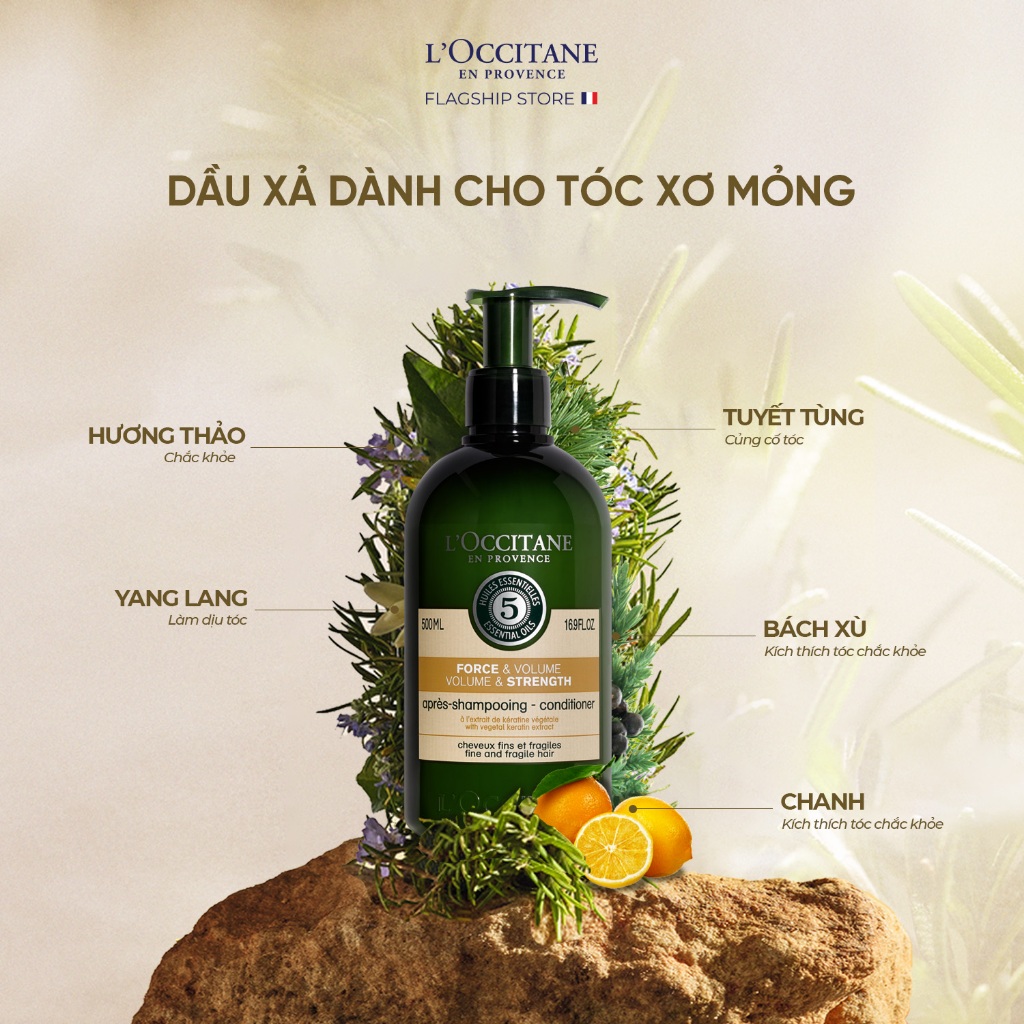 Dầu Gội - Dầu Xả Phục Hồi Tóc Chắc Khoẻ và Bồng Bềnh Tự Nhiên L'Occitane Aromachologie Volume & Strength Shampoo 500ml