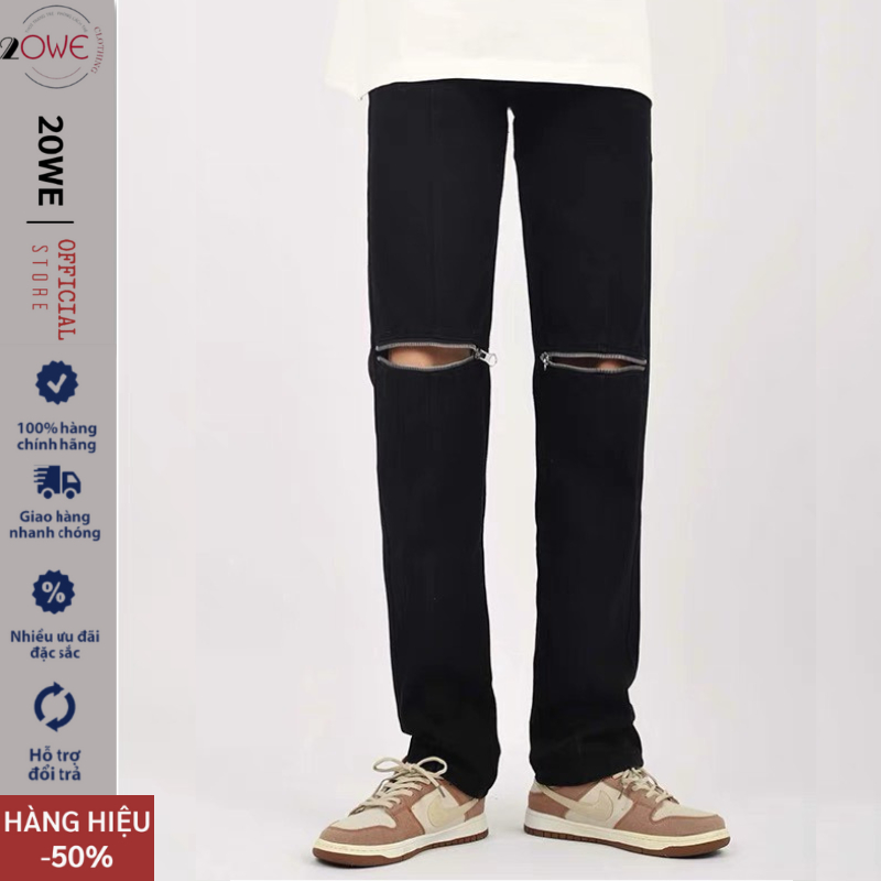 Quần jean nam RETRO ống suông rộng CẠP CAO 20we,quần bò nam rách khóa gối phng cách Ulzzang co giãn 4 chiều cao cấp 2023