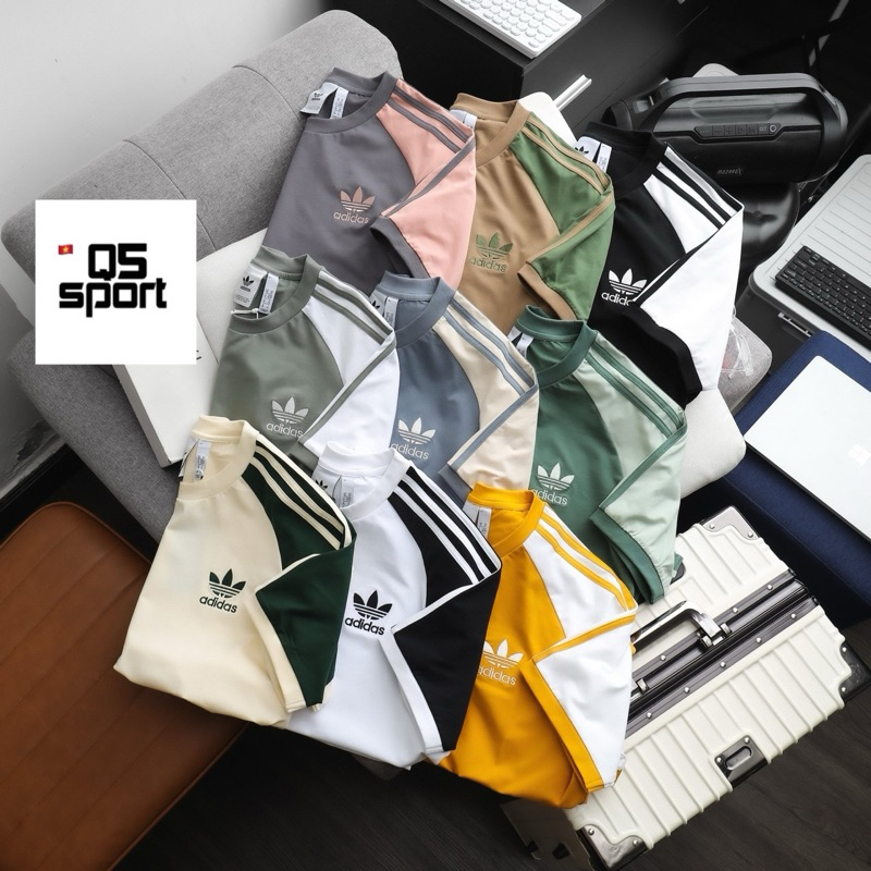 Áo thun Adidas Raglan 3 sọc unisex logo thêu cao cấp