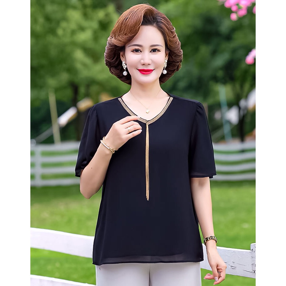 Áo Nữ Trung Niên Kiểu Sơ Mi Dài Tay Hàng Quảng Châu Cho Mẹ Người Trung Tuổi U60 Thời Trang Trung Niên Như Thủy Ab122