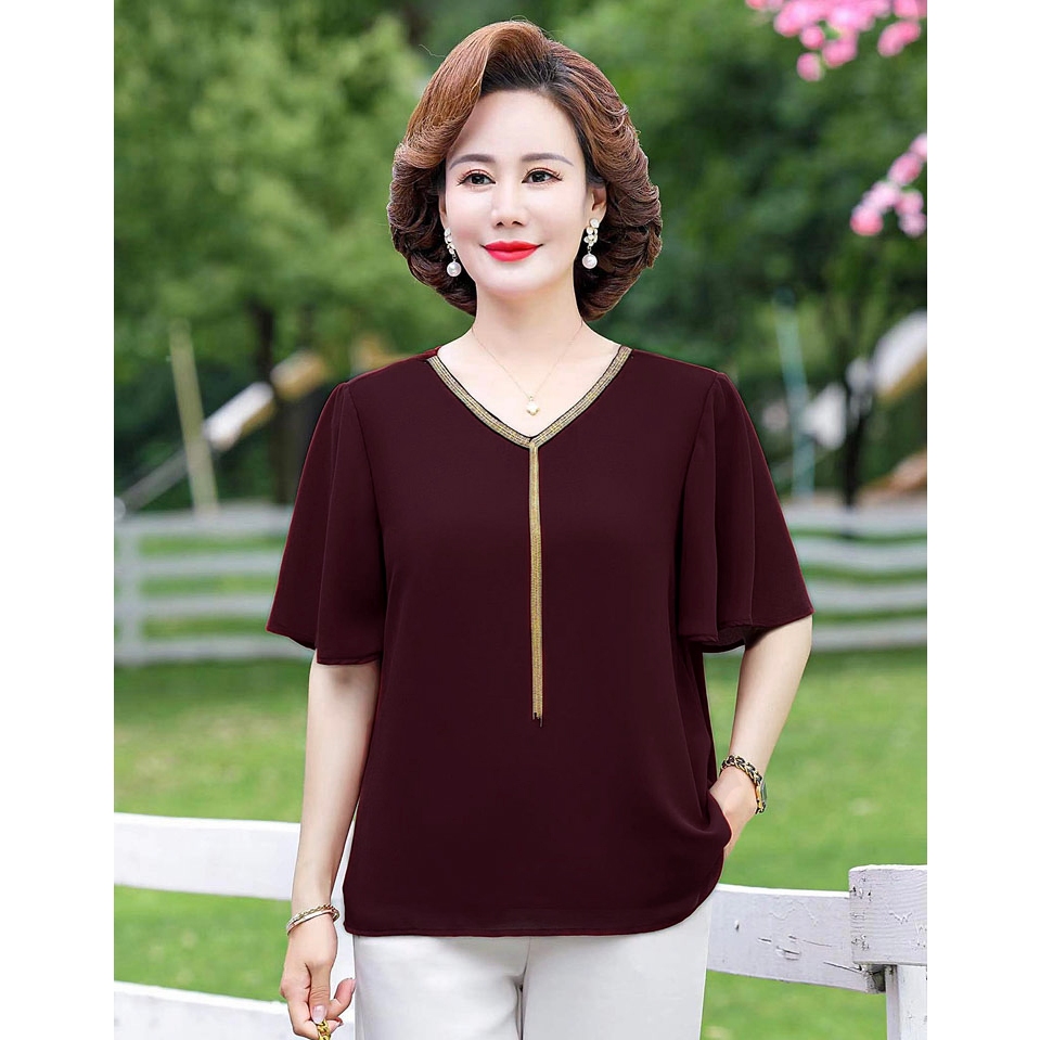 Áo Nữ Trung Niên Kiểu Sơ Mi Dài Tay Hàng Quảng Châu Cho Mẹ Người Trung Tuổi U60 Thời Trang Trung Niên Như Thủy Ab122