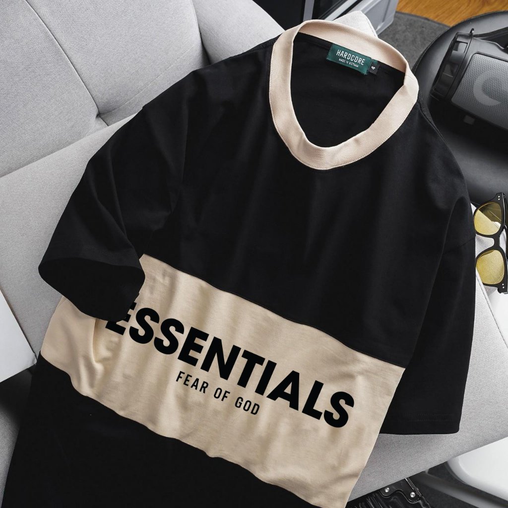 Áo thun cotton phối màu thời trang in chữ bigsize nam cỡ đại 140kg - es đen