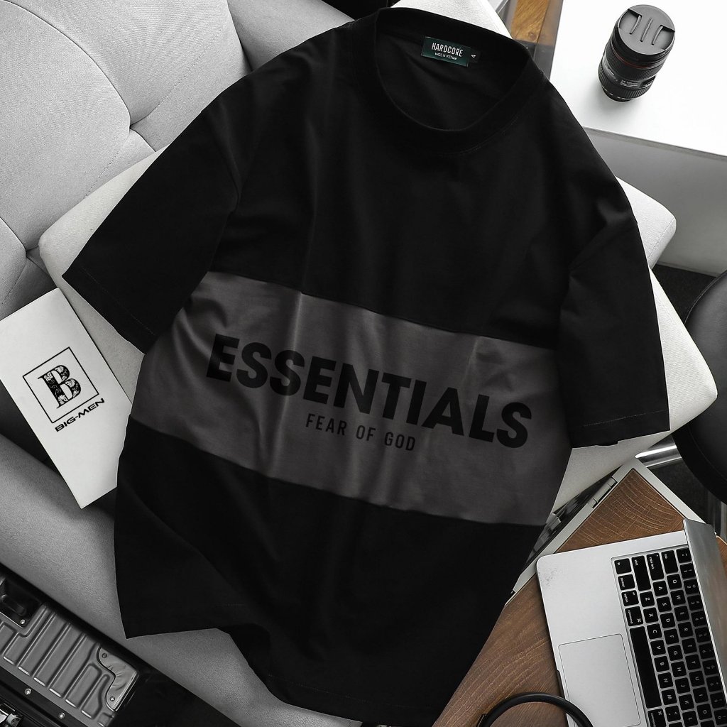 Áo thun cotton phối màu thời trang in chữ bigsize nam cỡ đại 140kg - es đen