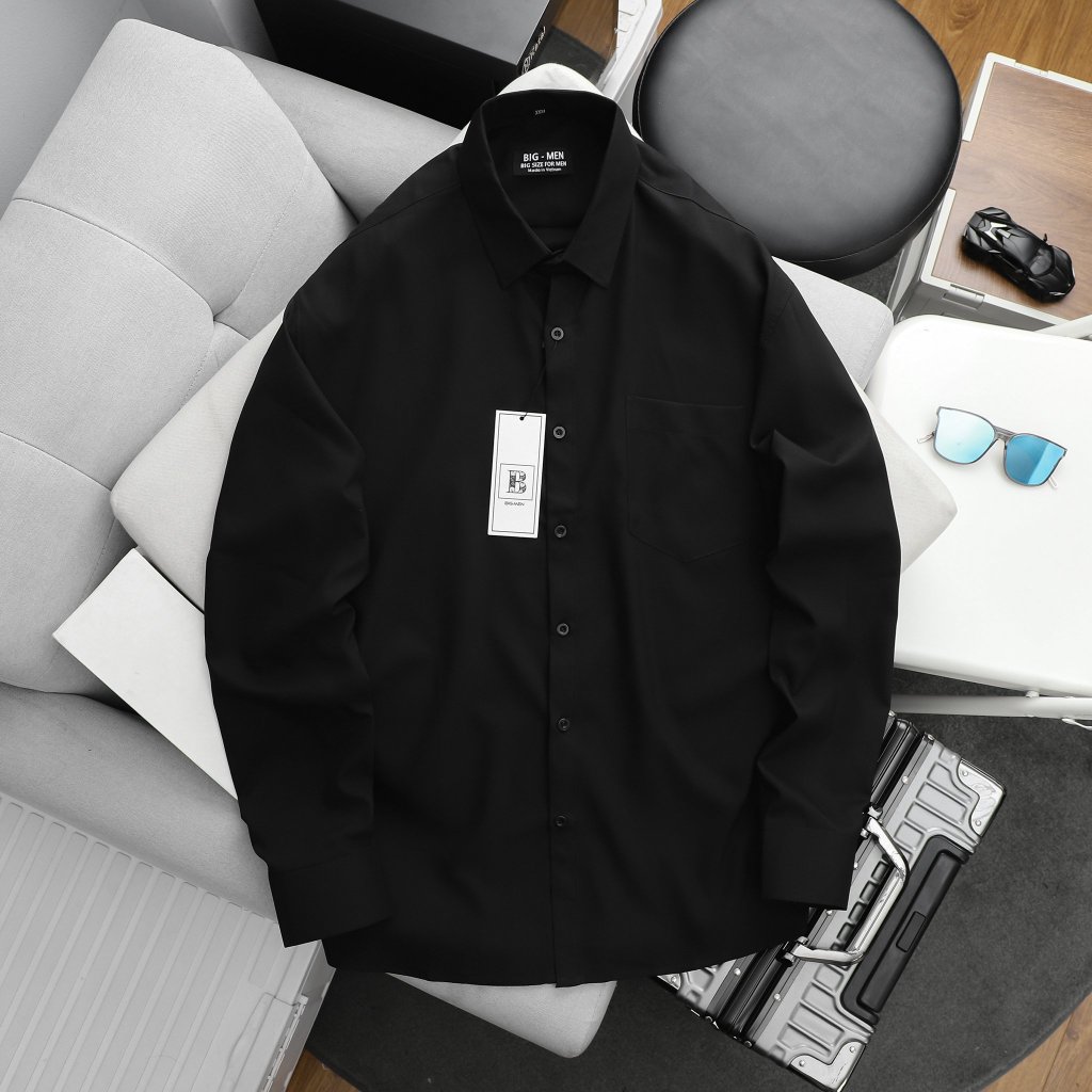 Áo sơ mi tay dài có túi đi làm đi học thời trang cỡ đại bigsize nam < 140kg