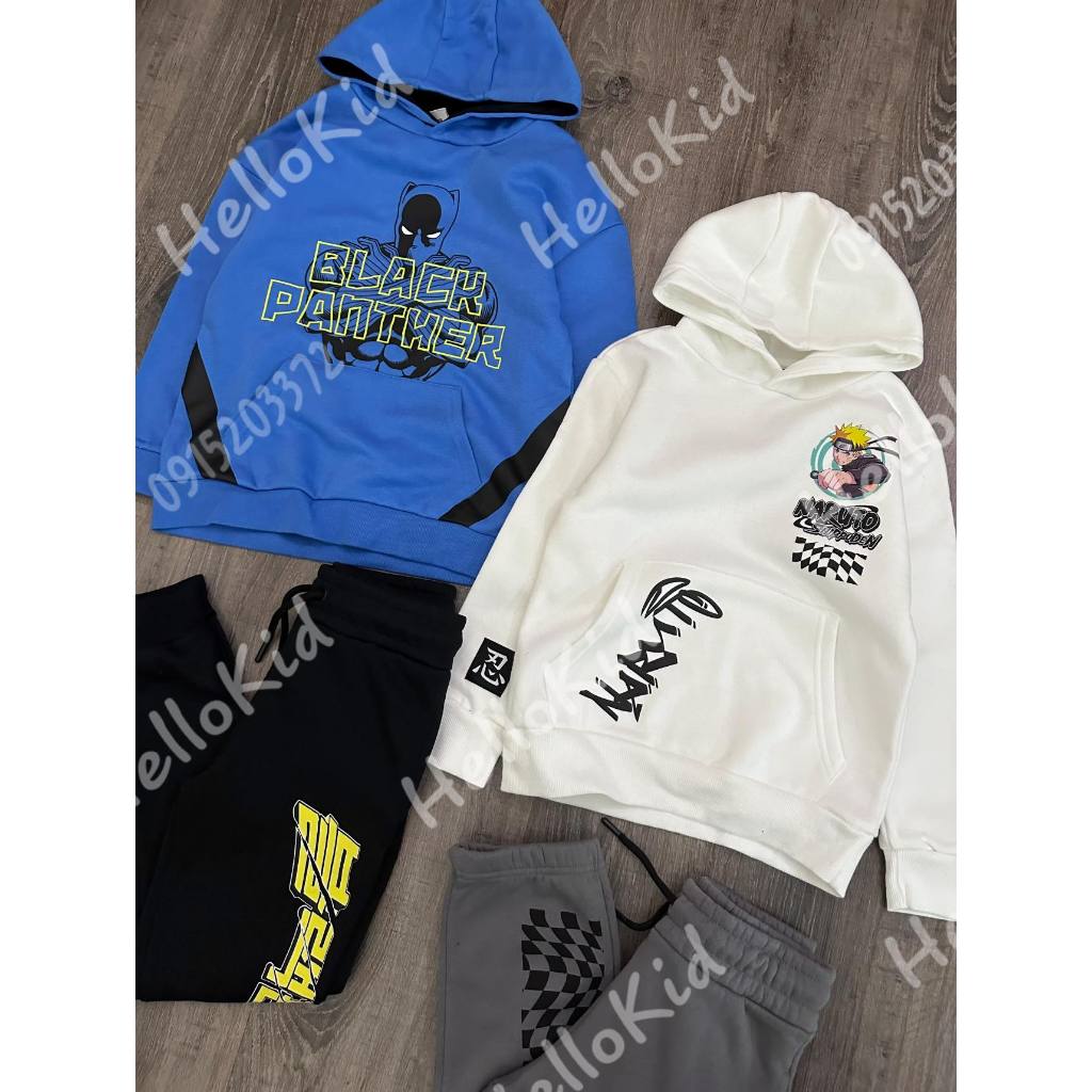 Bộ nỉ hình in Anime dáng hoodie jogger cho bé