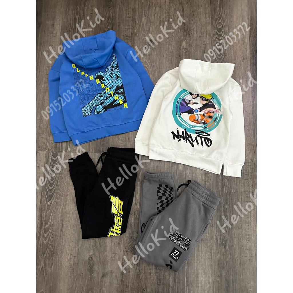 Bộ nỉ hình in Anime dáng hoodie jogger cho bé