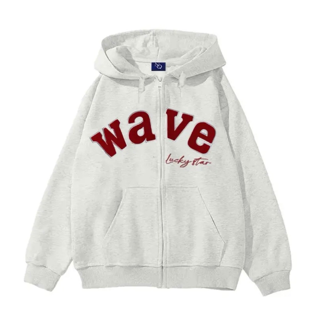 Hoodie Zip - Áo Khoác Nỉ Khoá Kéo In Chữ WA-VE Chất Nỉ Bông Form Rộng Nam Nữ Mặc Được