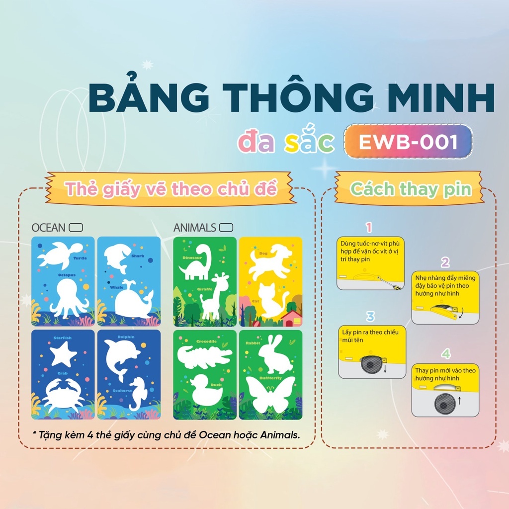 Bảng Vẽ Điện Tử Thông Minh 3D Thiên Long EWB-001 Đa Sắc Màu, Màn Hình 10 Inch Tự Xóa Được, Thúc đẩy Bé sáng tạo