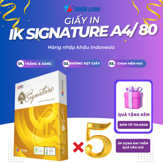 Combo 5 ream Giấy in A4, giấy photo cao cấp IK Signature 80gsm độ sáng cao, ưu việt cho in 2 mặt 500 tờ/Ream