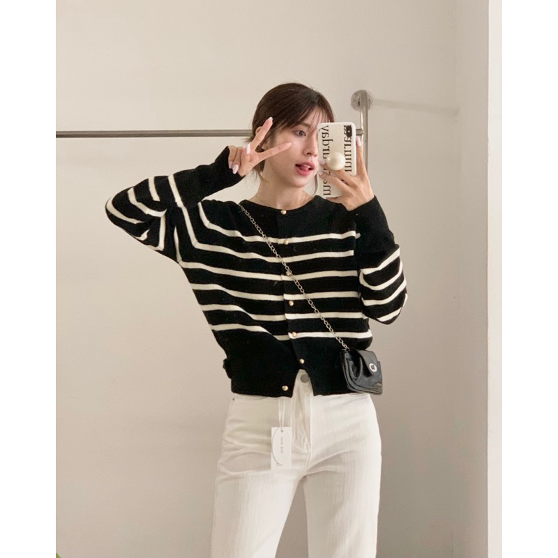 KAYY. Áo cardigan len kẻ _ A3520