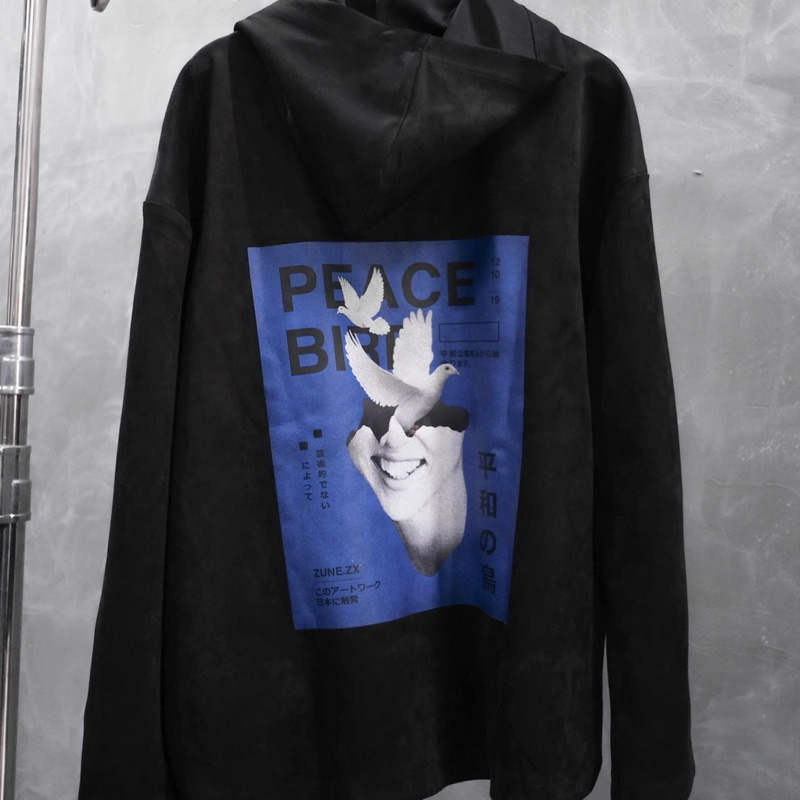 Áo Hoodie Zune,zx Unisex da lộn thiết kế đồ họa sau lưng, Peace Bird hoodie