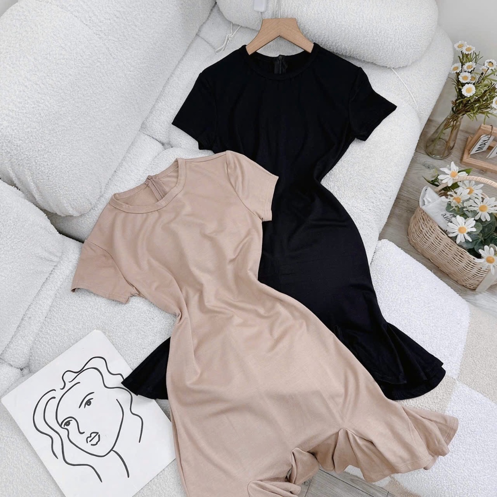 Đầm body đuôi xoè xếp li, chất cotton mịn đẹp