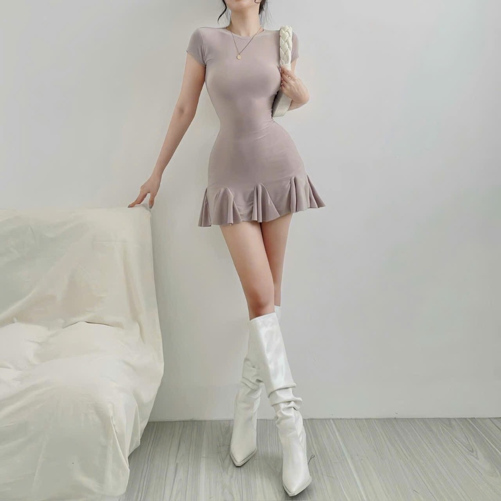 Đầm body đuôi xoè xếp li, chất cotton mịn đẹp