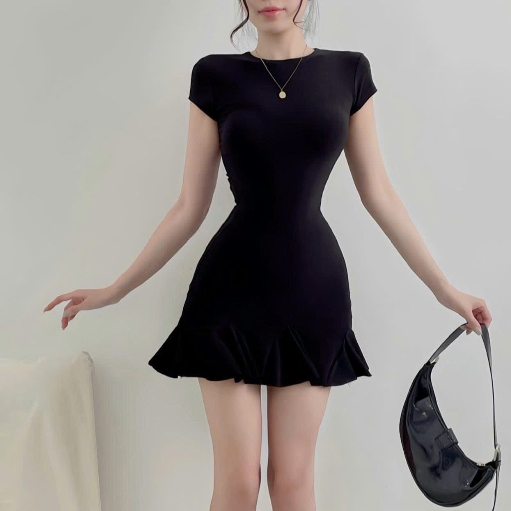 Đầm body đuôi xoè xếp li, chất cotton mịn đẹp