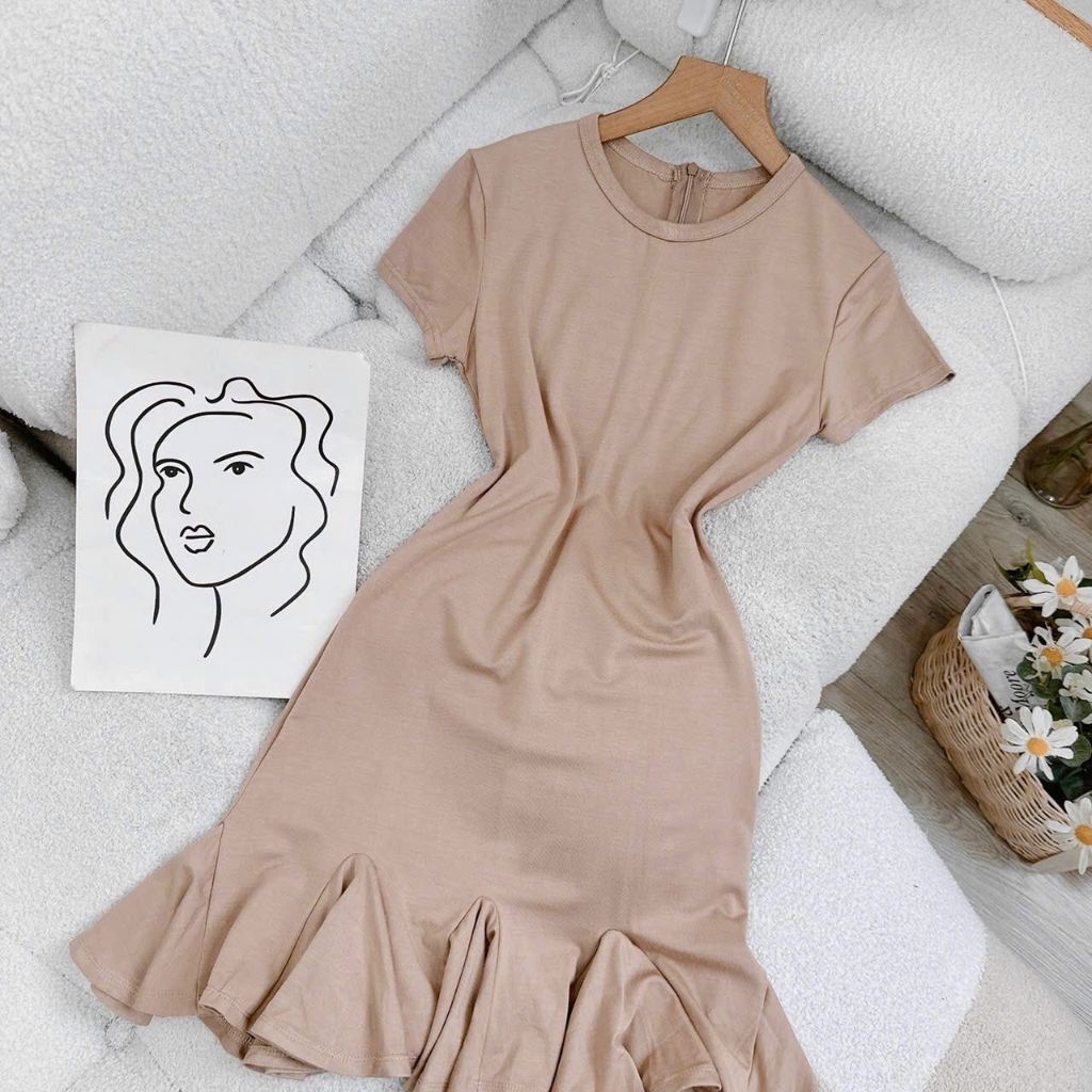 Đầm body đuôi xoè xếp li, chất cotton mịn đẹp