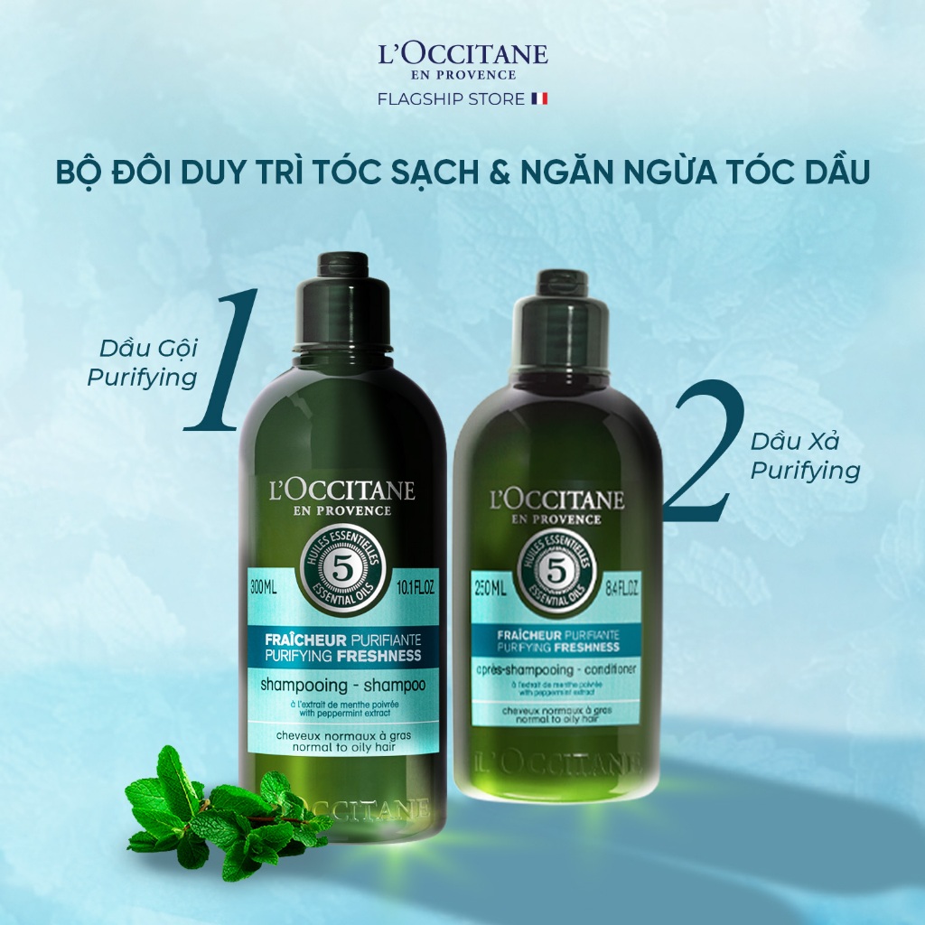 Dầu Gội - Dầu Xả Purifying Dành Cho Tóc Dầu L'Occitane  Aromachologie Purifying  Shampoo 300ml & Conditioner 250ml