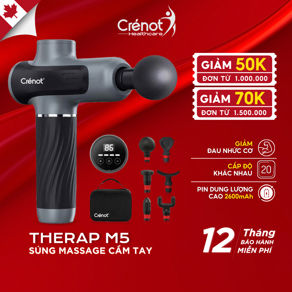 Súng Massage Cầm Tay Cao Cấp CRENOT Therap M5 Chính Hãng Mát Xa Gun Bộ Máy Giãn Cơ Đấm Lưng Matxa Đau Cổ Vai Gáy Mini