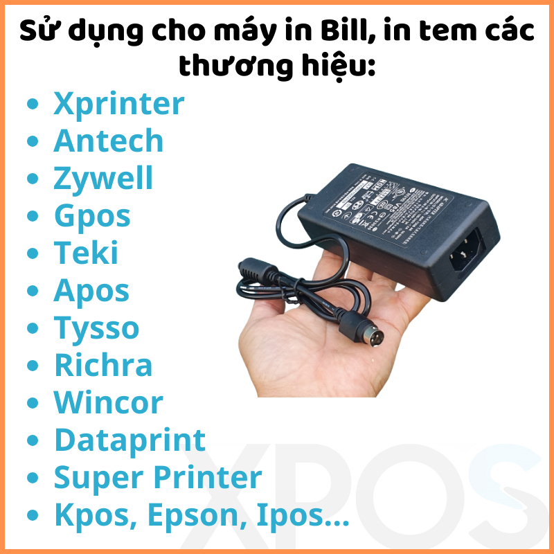 Dây nguồn máy in nhiệt, in bill, in tem 24V - 3A Jack tròn 3 chân Mới 100%