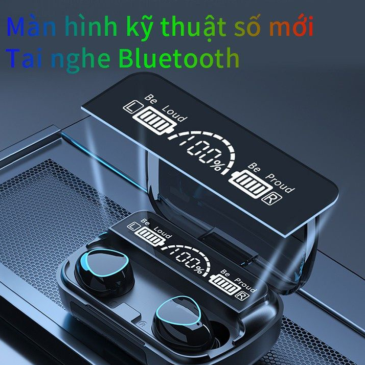 Tai nghe không dây M10 bluetooth 2500maH GrownTech nhét tai đèn Led đẹp mắt, hộp sạc có màn hình