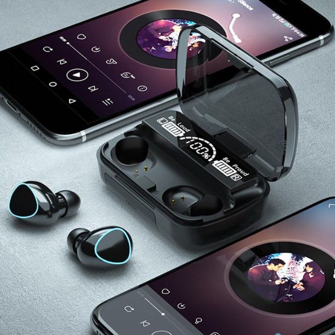 Tai nghe không dây M10 bluetooth 2500maH GrownTech nhét tai đèn Led đẹp mắt, hộp sạc có màn hình