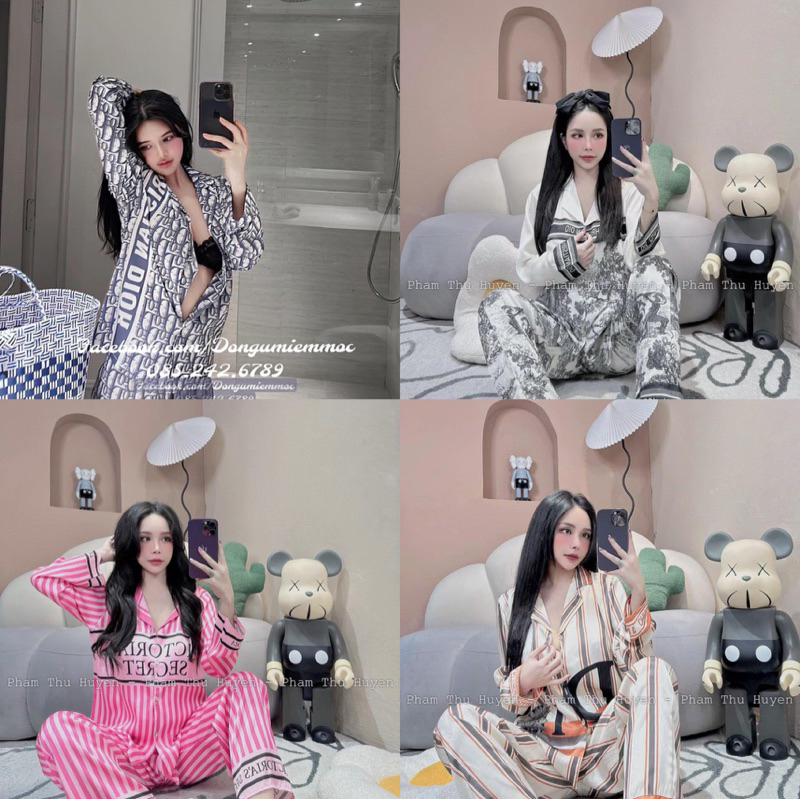 Bộ Pyjama Nữ Tay Dài Chất Lụa Xước Latin Đẹp Mắt Thoáng Mát Hàng Thiết Kế Siêu Xinh