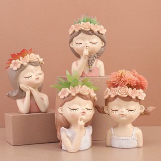 tượng thạch cao cô gái làm giá đỡ bút bình hoa mini trang trí bàn học side trng 11-12cm( tượng trắng )