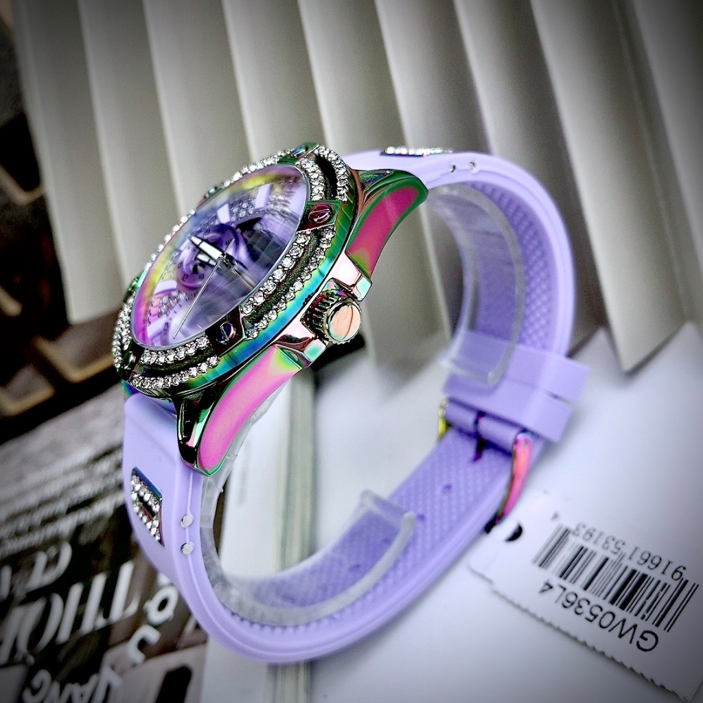 Đồng Hồ Nữ Guess QUEEN GW0536L4 Màu Tím Vỏ Đính Hạt - Dây Silicon - Size 39mm