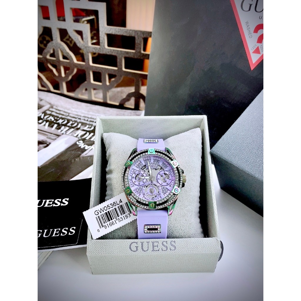 Đồng Hồ Nữ Guess QUEEN GW0536L4 Màu Tím Vỏ Đính Hạt - Dây Silicon - Size 39mm